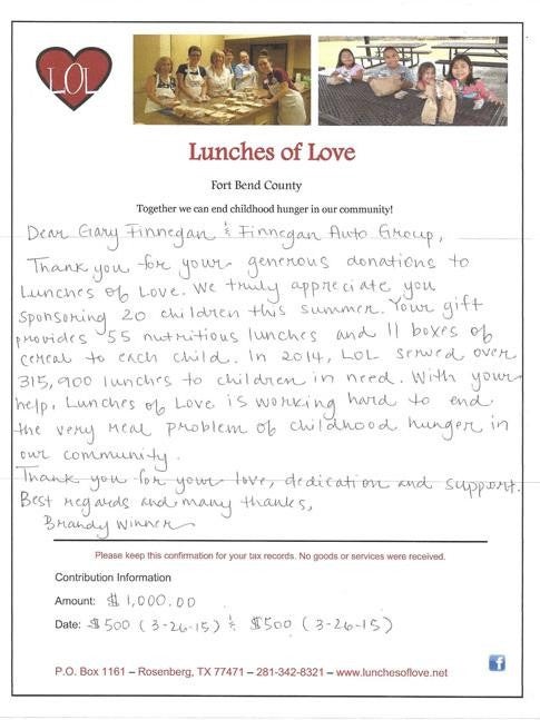 Lunches of Love Letter - Finnegan Buick GMC in Rosenberg TX