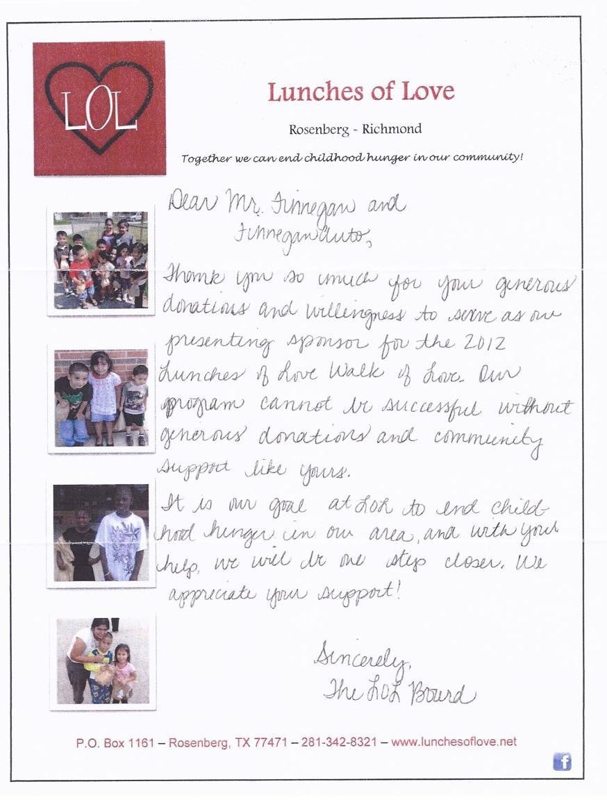 Lunches of Love Rosenberg-Richmond - Finnegan Buick GMC in Rosenberg TX